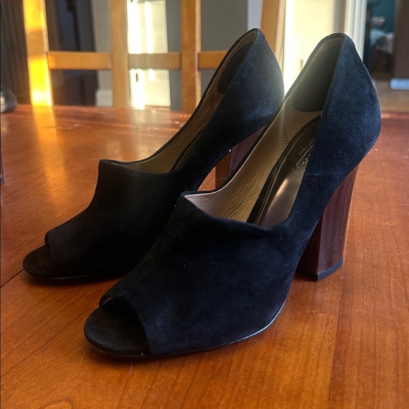 Coach Shoes - COACH Roslyn Black Peep Toe Suede Heels Size 7